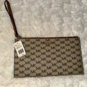 Michael Kors Gold and Brown Zip Pouch